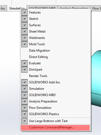 Choosing “Customize CommandManager