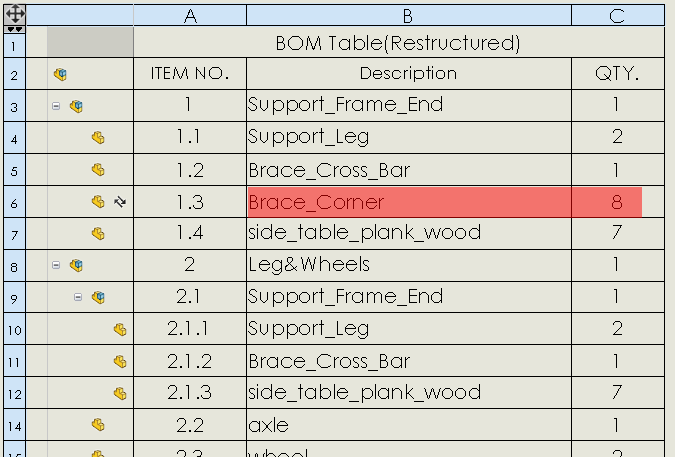 Brace_Corner are combined with the selected Brace_Corner