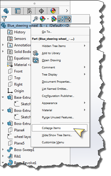 How to expand or collapse all items in the FeatureManager® design tree.