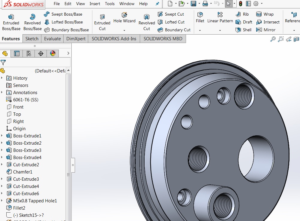 Features Tab on Solidworks Work Environment