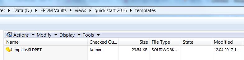 create and check in a new empty part file in a templates folder in the vault