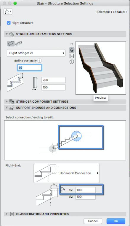 Stair- Structure Selection Settings