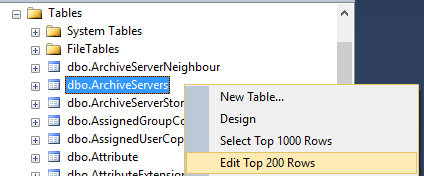 editing the tables ArchiveServers and SystemInfo