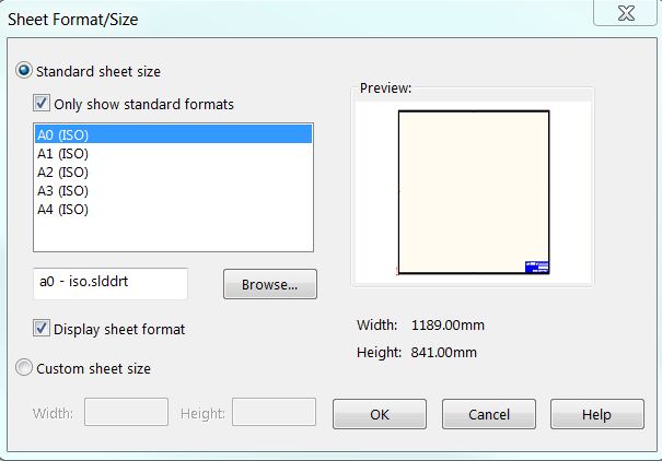 Sheet/Format Size Window