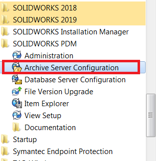 Navigating to Archive server Configuration tool