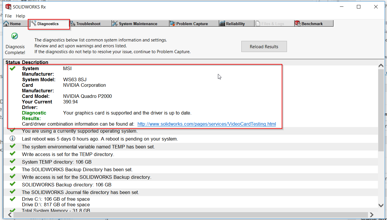 launch the Solidworks Rx tool and diagnostic tool