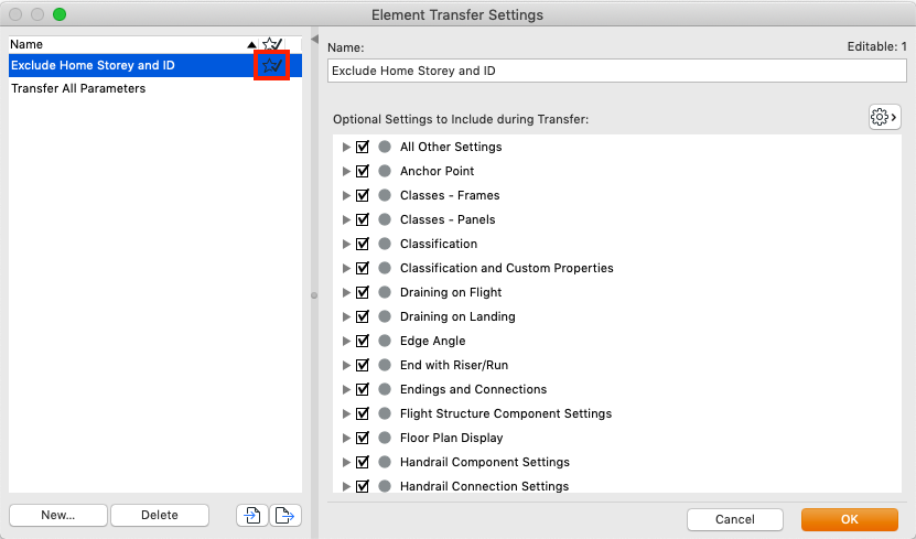 element transfer setting