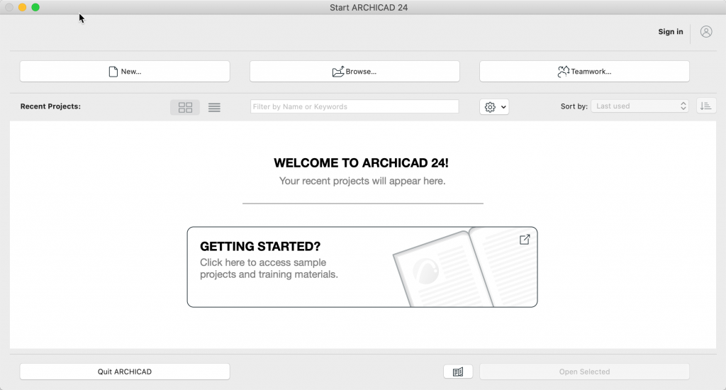 Startup Dialog in Archicad