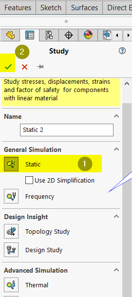 Choosing the Static simulation
