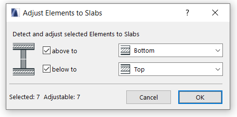 Adjust elements to slabs dialog