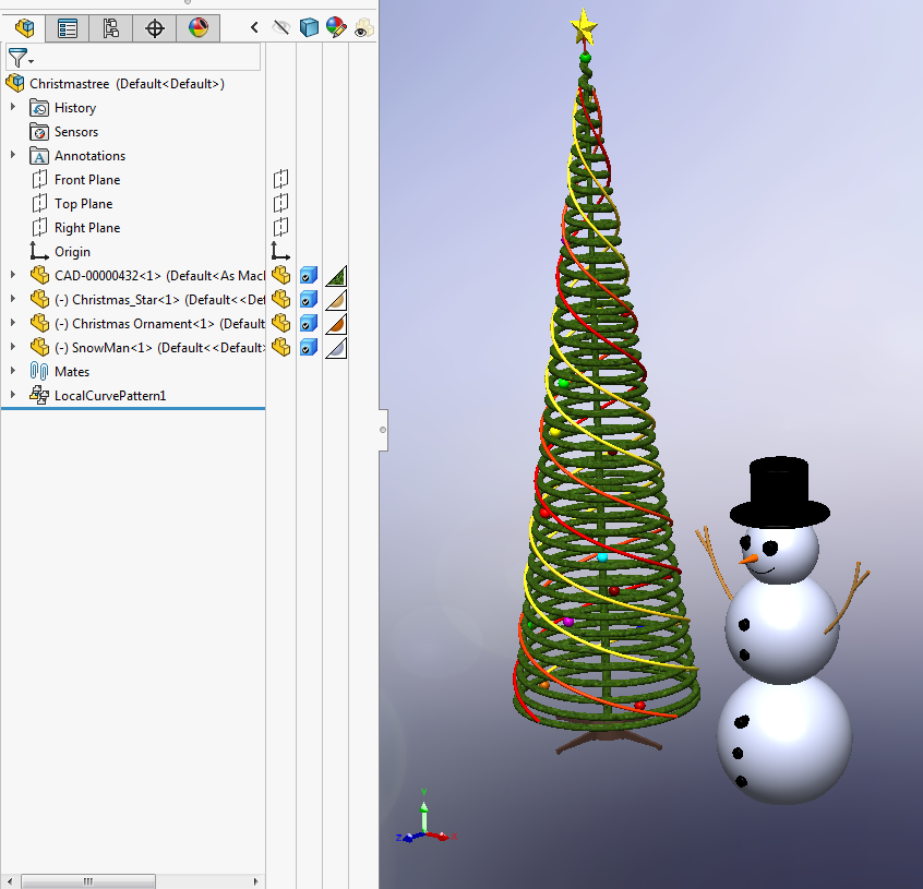 Snowman beside Christmas tree