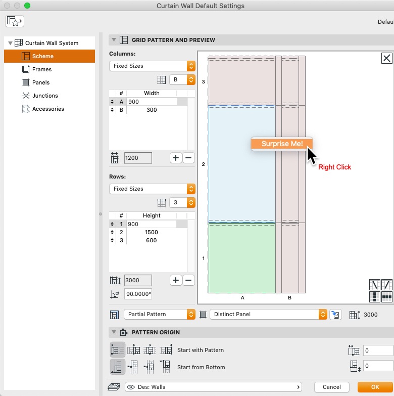 Curtain Wall Default Settings