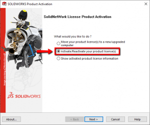 Selecting to "Activate/Reactivate your product license