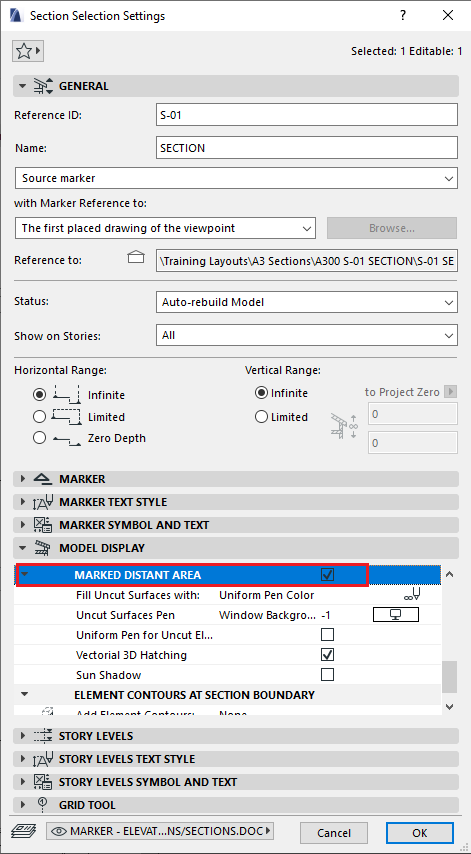 Section Selection Settings