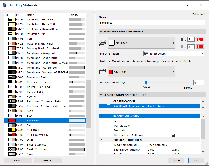 Building Materials Dialog