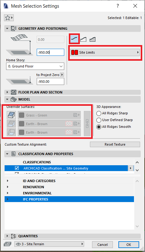 Mesh Selection Settings Dialog