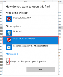 default app for SOLIDWORKS files