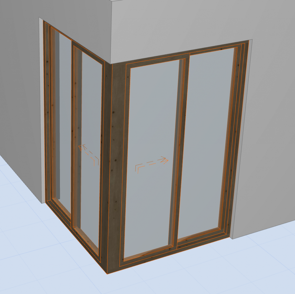 Final output of 90 degree sliding/ corner door