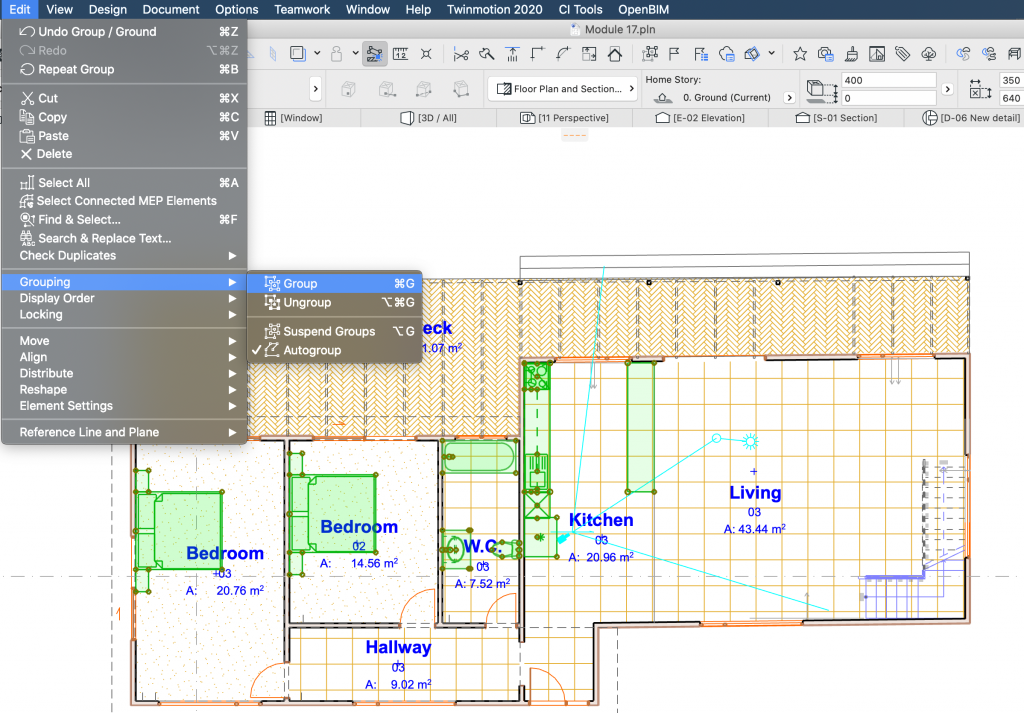 selecting elements to group an object