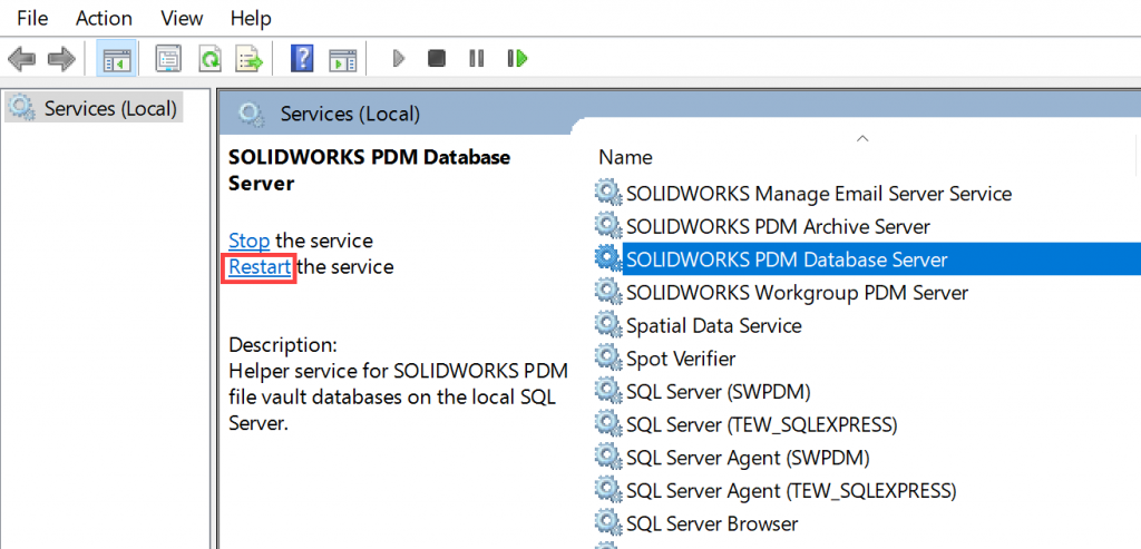 SOLIDWORKS PDM Database Server service