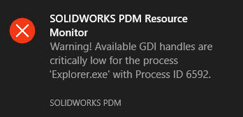 SOLIDWORKS PDM Resource Monitor Warning