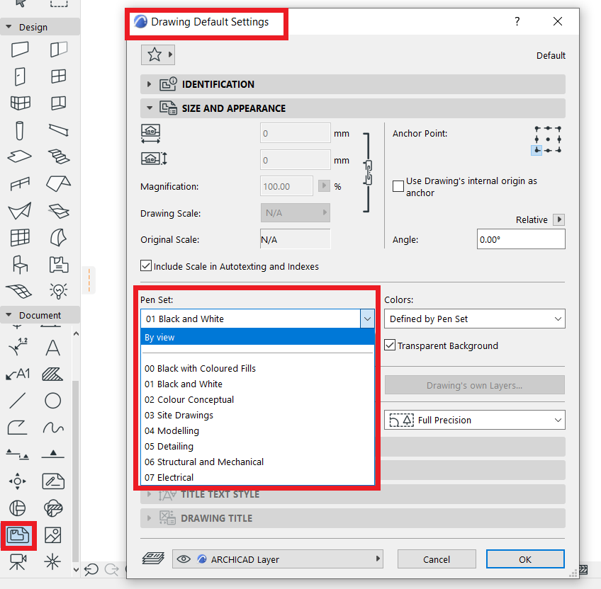 Drawing Default Settings