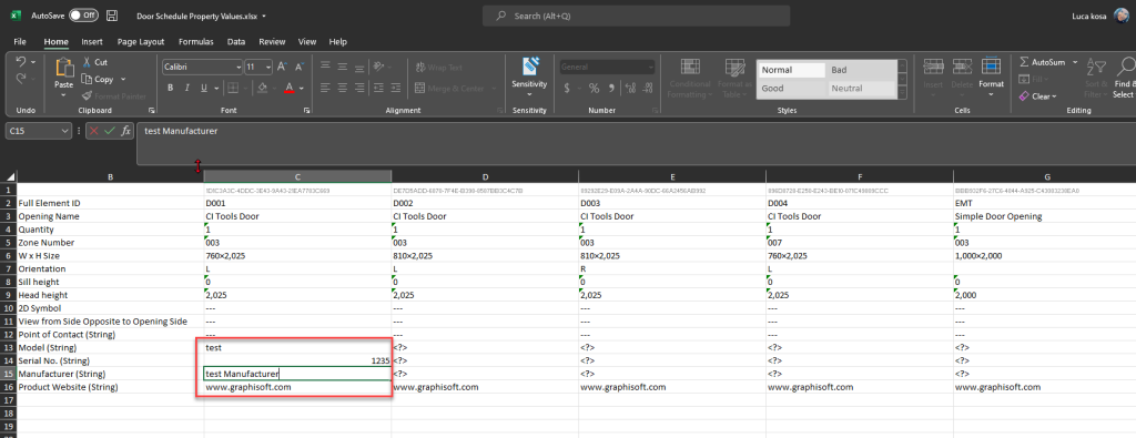 Export Property Values from Schedule command