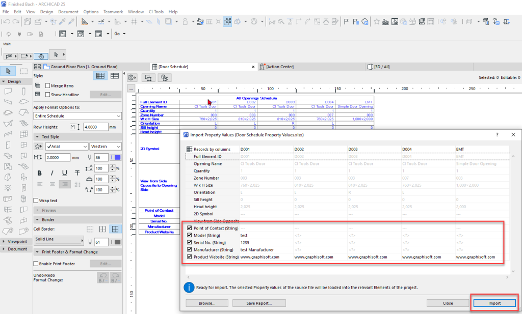 Import Property Values into Elements command