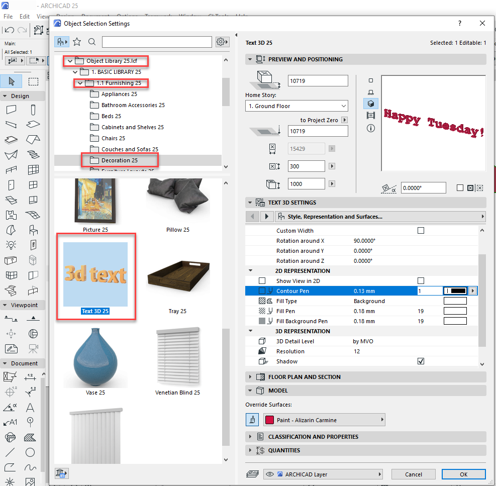 Editing text on the Object Selection Setting