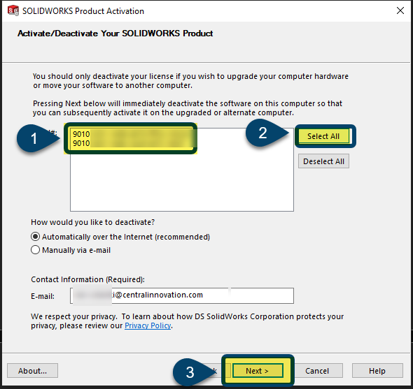 three steps in activating or deactivating your solidworks product