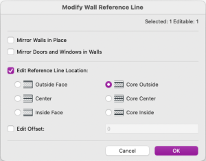 Modify Wall Reference Line settings